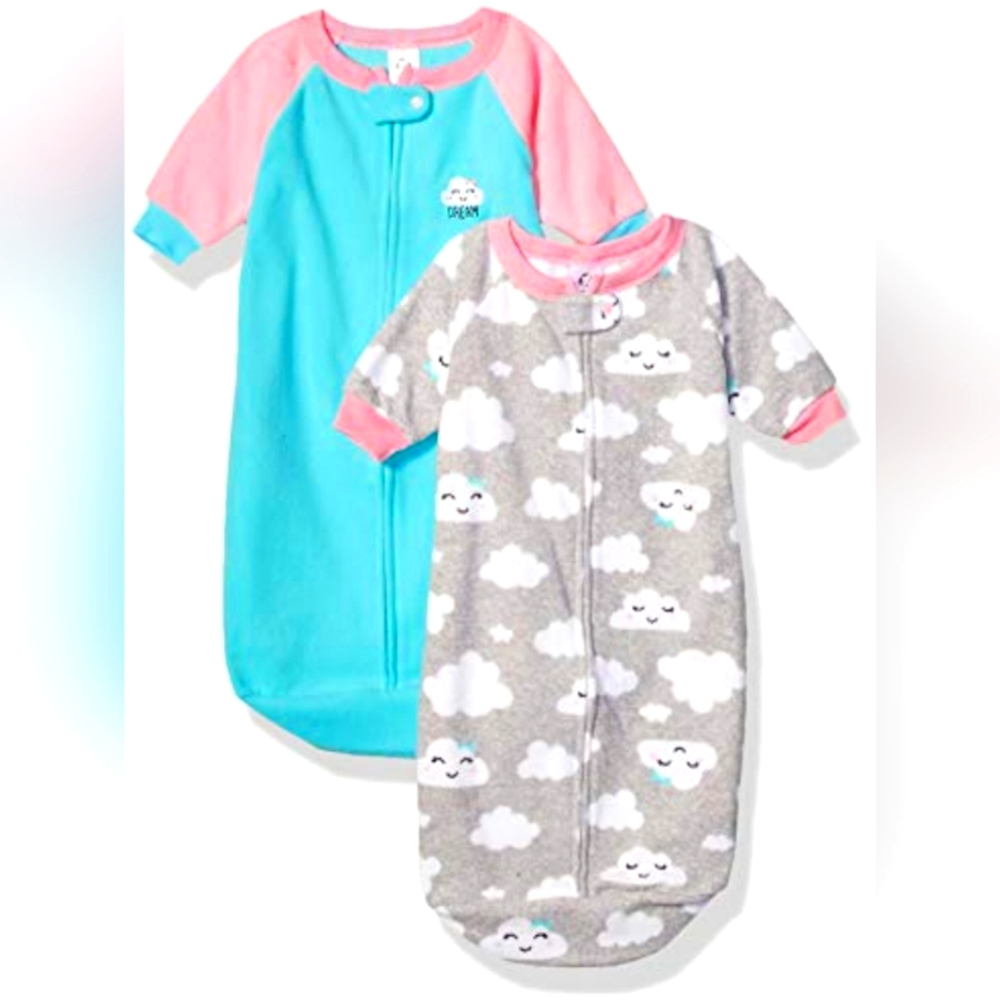 💜2 for $12 Gerber fleece 0-6 month sleepsack 2 pack Pink teal grey 0-3 3-6